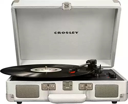 Crosley CR8005D-WS Cruiser Deluxe Vintage 3-Speed Bluetooth Suitcase Turntable, White Sand