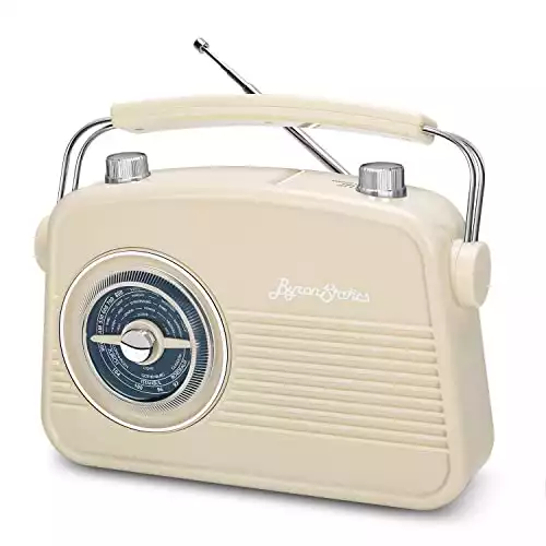 ByronStatics Portable Radio AM FM, Vintage Retro Radio with Built in Speakers, Best Reception and Longest Lasting, Power Plug or 1.5V AA Battery – Cream