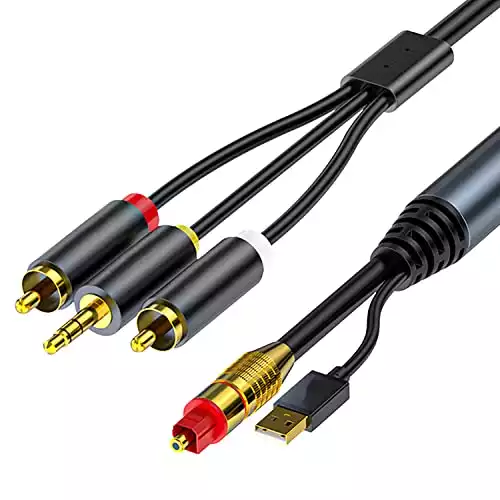 GIRKING Digital Fiber Optical to Analog 2RCA+3.5mm Jack Stereo Audio Cable