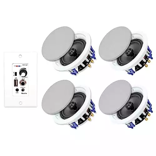Herdio 5.25 Inch Bluetooth Ceiling Speakers Max Power 600W 2-Way Flush Mount Plus Wall Mount Amplifier Receiver Perfect